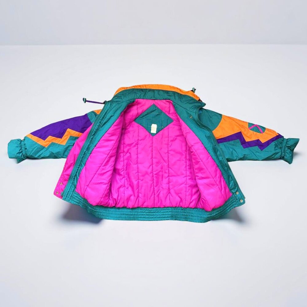 RARE Izzi Vintage Retro 80s/90s Neon Colorblock Ski Jacket, Size Medium - Picture 4 of 9